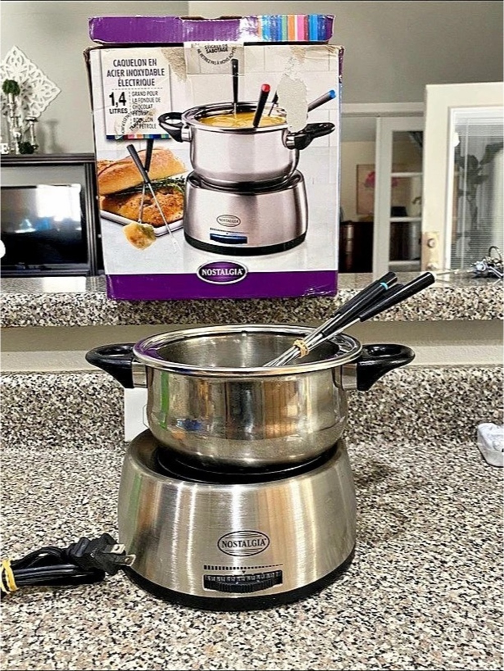 Cook's Essentials 4 Qt Rock Marmalade Fondue Set Silver & Black Like